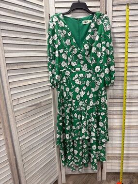 Eliza J Green Floral Wrap Midi Dress - White Floral Print